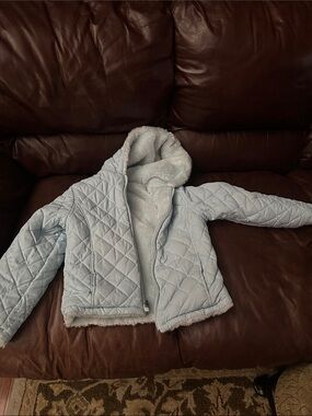 Light Blue Quilted Kids Jacket with Sherpa Lining